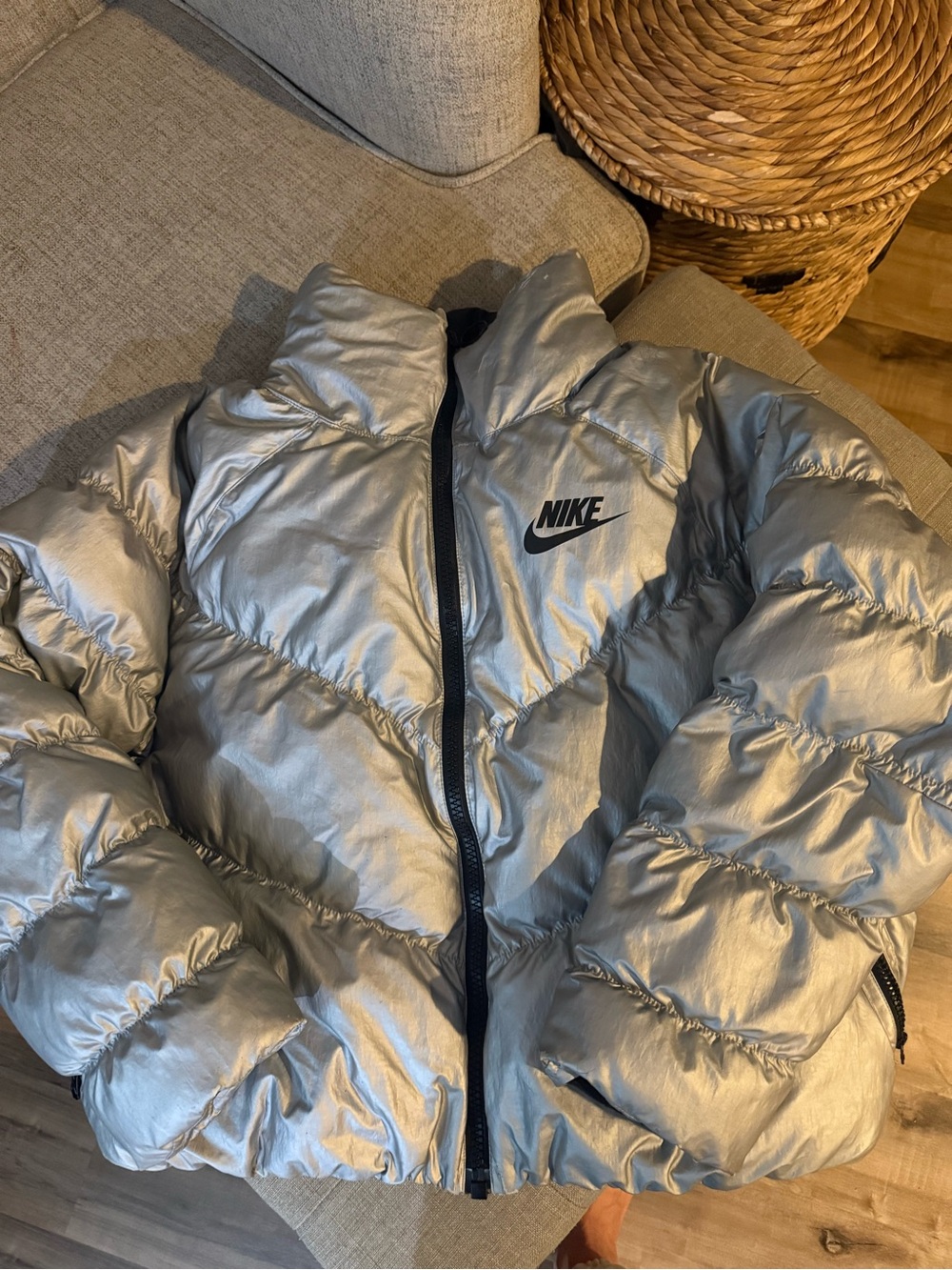 Nike Metallic Silver Women's Quilted Puffer Jacket